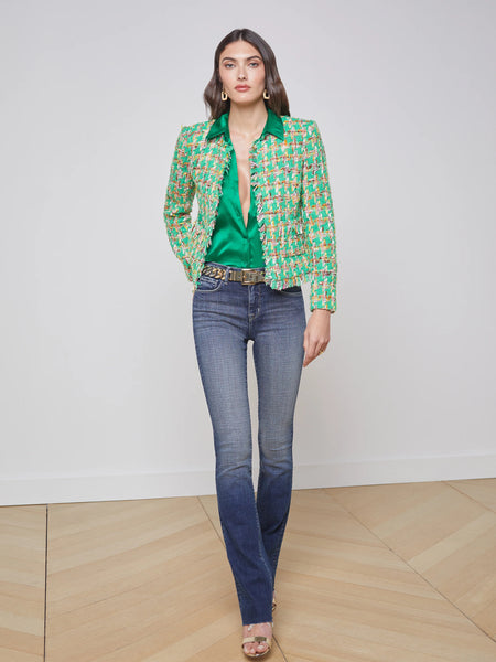 L'Agence - Angelina Jacket - Green Multi Houndstooth Tweed