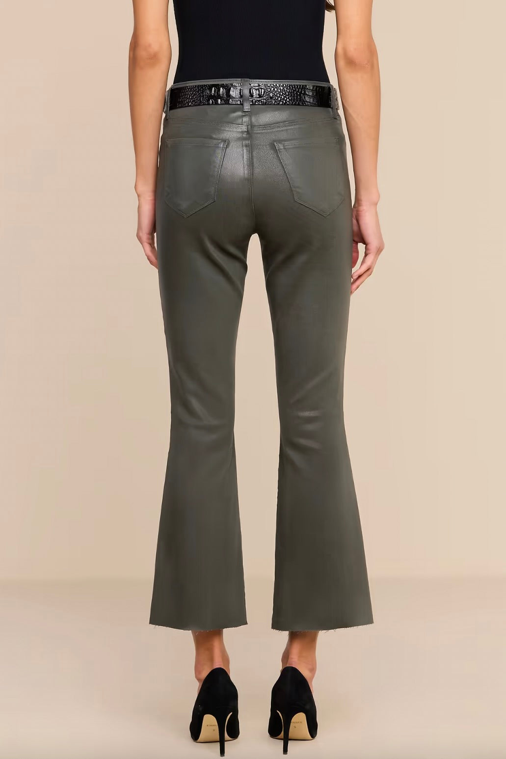 Kendra Crop Flare - Ash Olive Coated