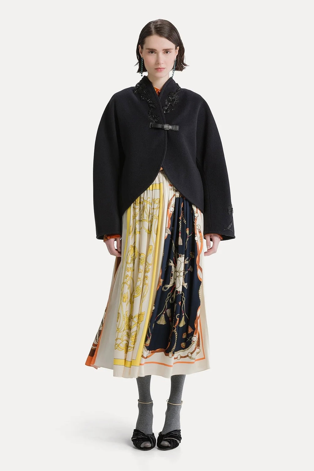 "the crown" print viscose twill elasticated skirt