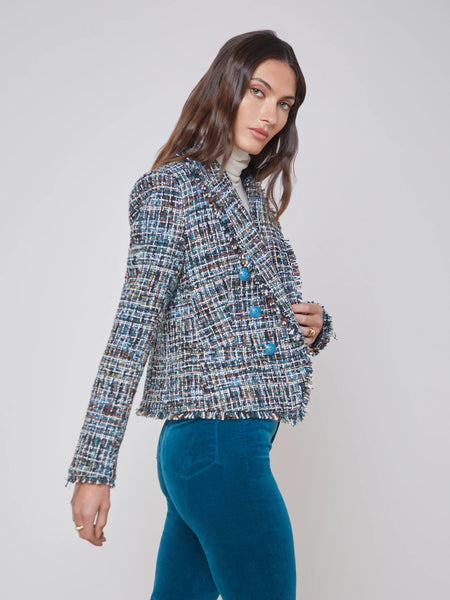 L'Agence - Brooke Tweed Blazer - Green/Blue/Black Multi Tweed