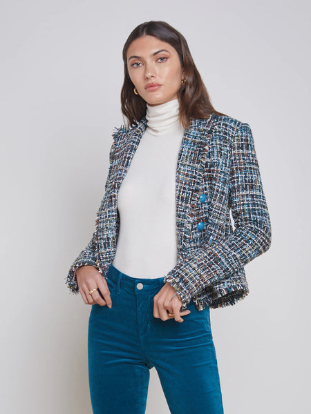 L'Agence - Brooke Tweed Blazer - Green/Blue/Black Multi Tweed
