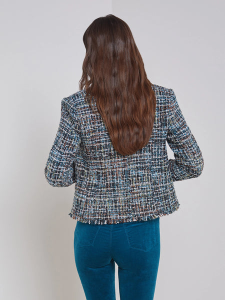 L'Agence - Brooke Tweed Blazer - Green/Blue/Black Multi Tweed