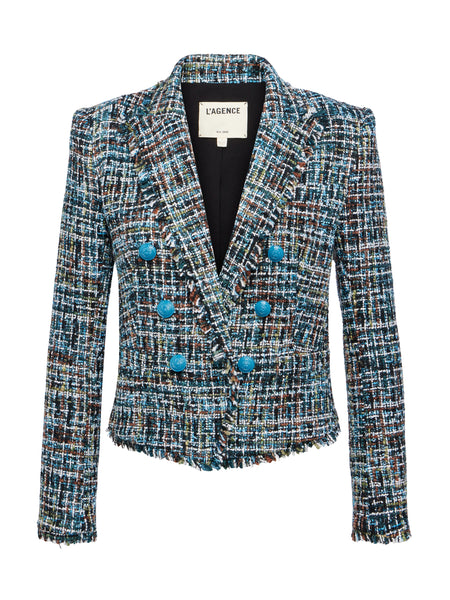 L'Agence - Brooke Tweed Blazer - Green/Blue/Black Multi Tweed