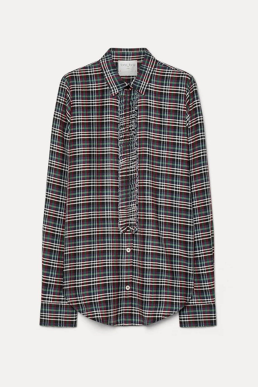 tartan light voile shirt with rouches