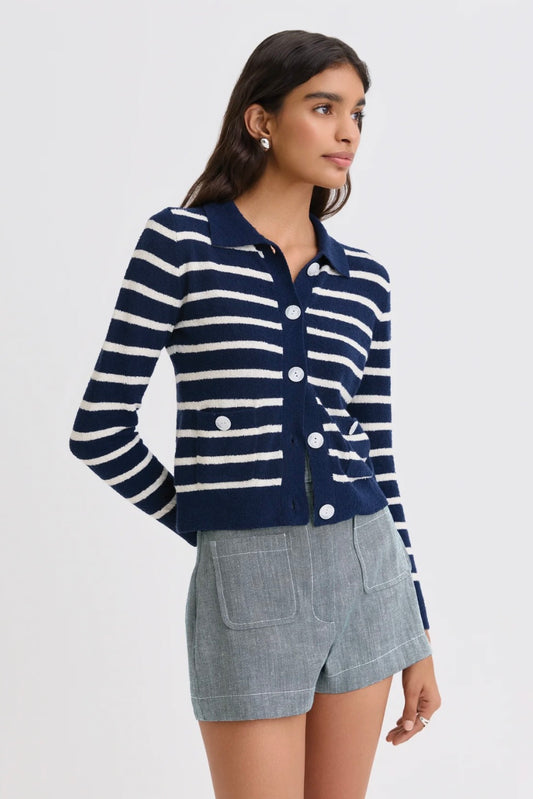 Terry Striped Collared Cardigan