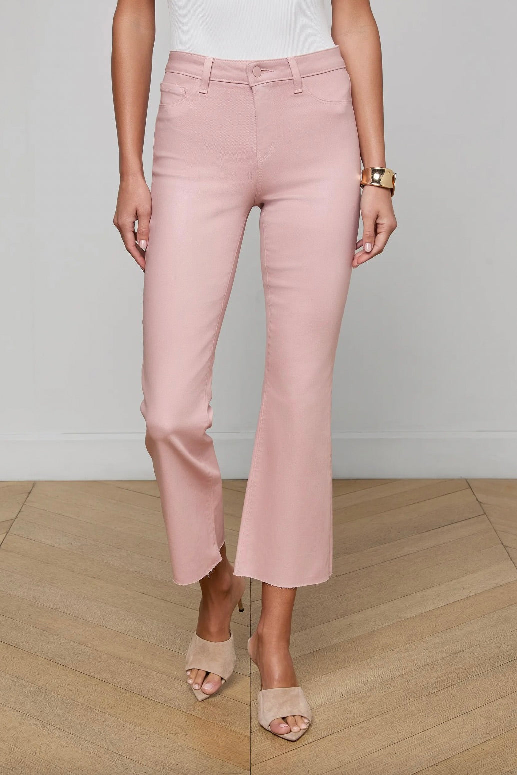 Kendra Coated Cropped Flare Jean - Pale Rose