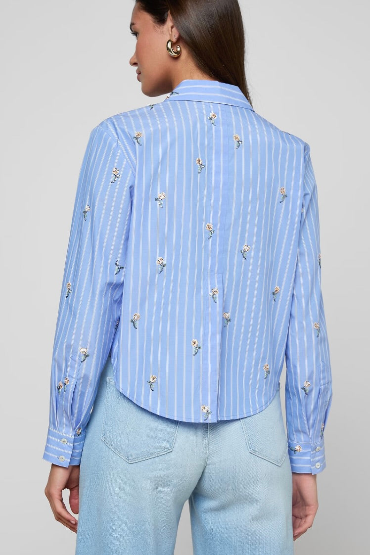 Cosette Crop Hi-Low Shirt with Sequin Flower