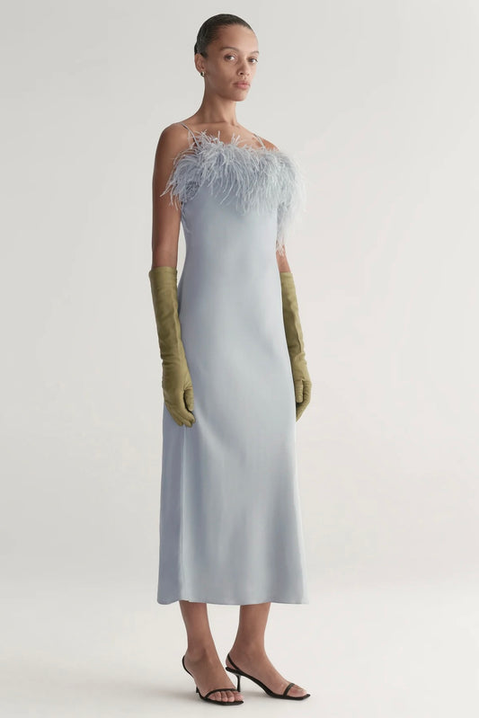 Odette Feather Trimmed Midi Dress