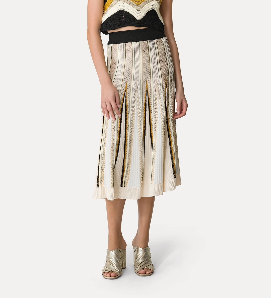 forte_forte - Chevron Stitch Skirt with Inlays - Bamboo