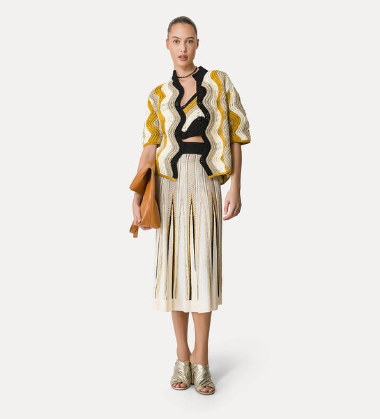 forte_forte - Chevron Stitch Skirt with Inlays - Bamboo