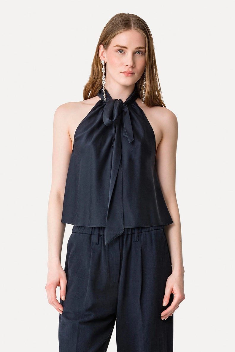 Silk Satin Bow-Tie Top
