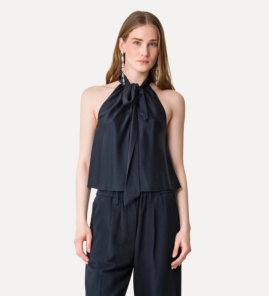 forte forte - silk top with bow embellishment - notte