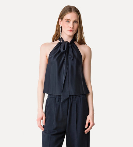 forte forte - silk top with bow embellishment - notte