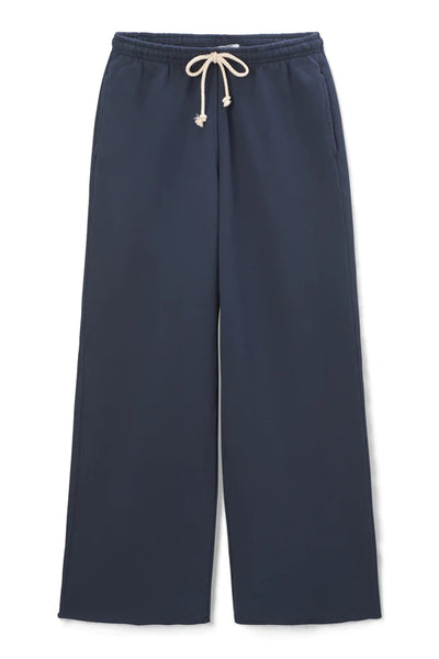 Perfect White Tee - Hailey Structured Wide Leg Fleece Pant - Navy