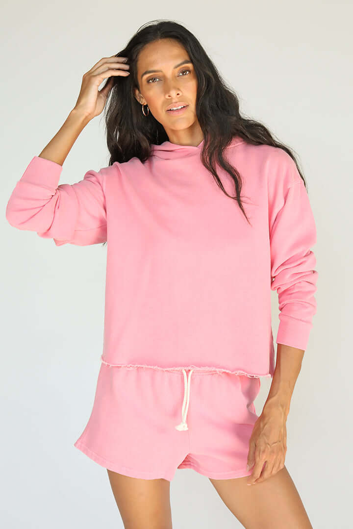 Perfect White Tee - Cash French Terry Cutoff Hoodie - Pink Punch