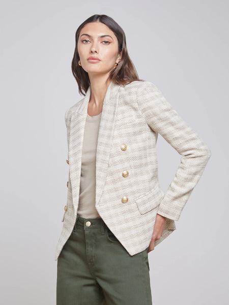 L'Agence - Kenzie Blazer - Ecru/Gold Plaid