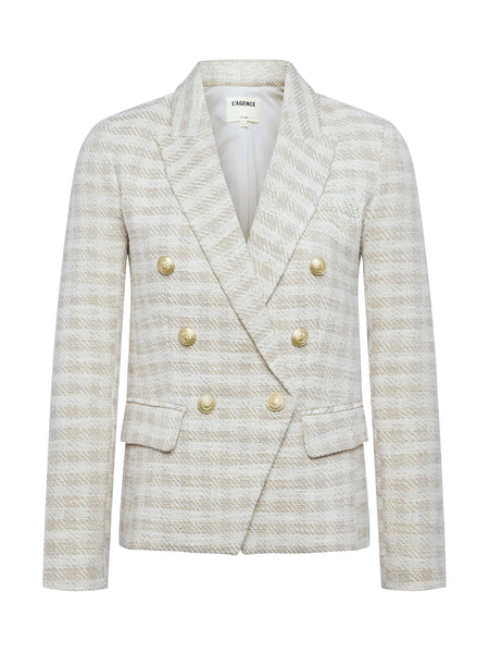 L'Agence - Kenzie Blazer - Ecru/Gold Plaid