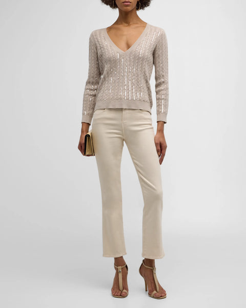 L'AGENCE - Trinity Sequin Cable-Knit Sweater - Pale Neutral
