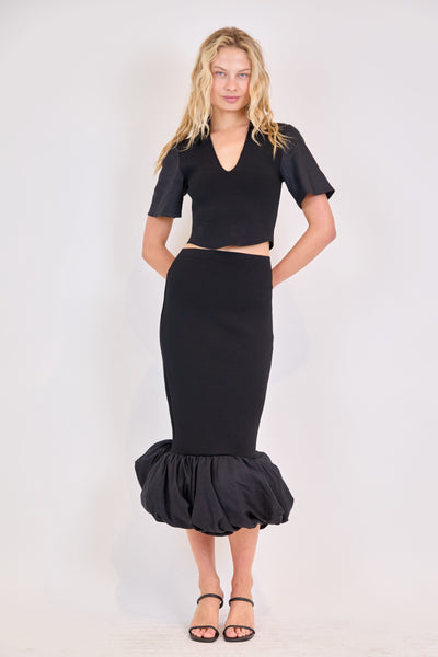 SIMKHAI - Camille Linen Knit Midi Skirt - Black
