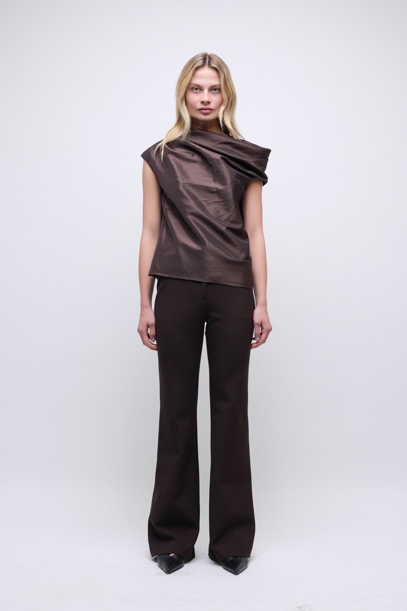 SIMKHAI - Vivia Taffeta Draped Top - Chocolate