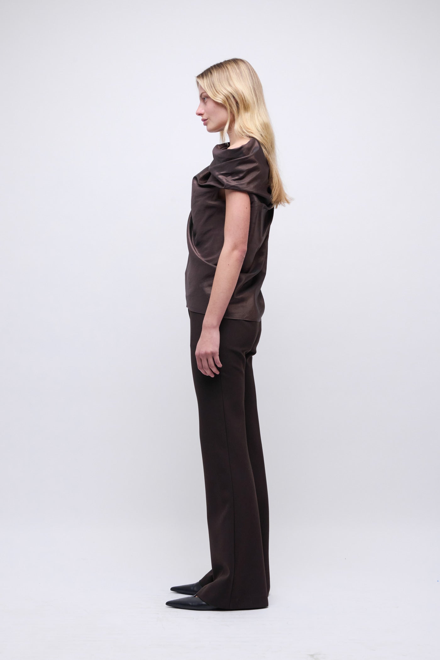 SIMKHAI - Vivia Taffeta Draped Top - Chocolate