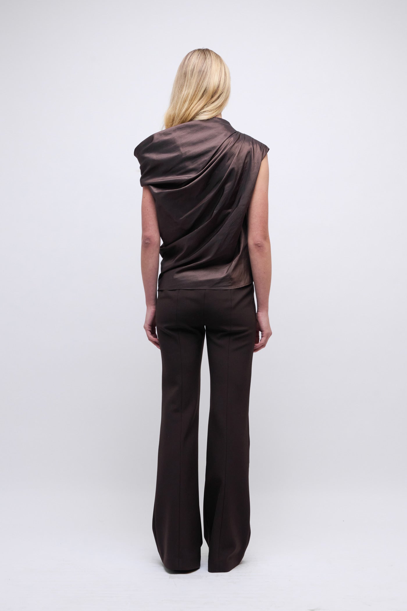 SIMKHAI - Vivia Taffeta Draped Top - Chocolate