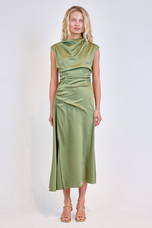 SIMKHAI - Burke Satin Midi Dress - Olive