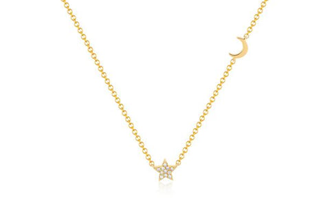 EF Collection Baby Diamond Star and Gold Moon Necklace