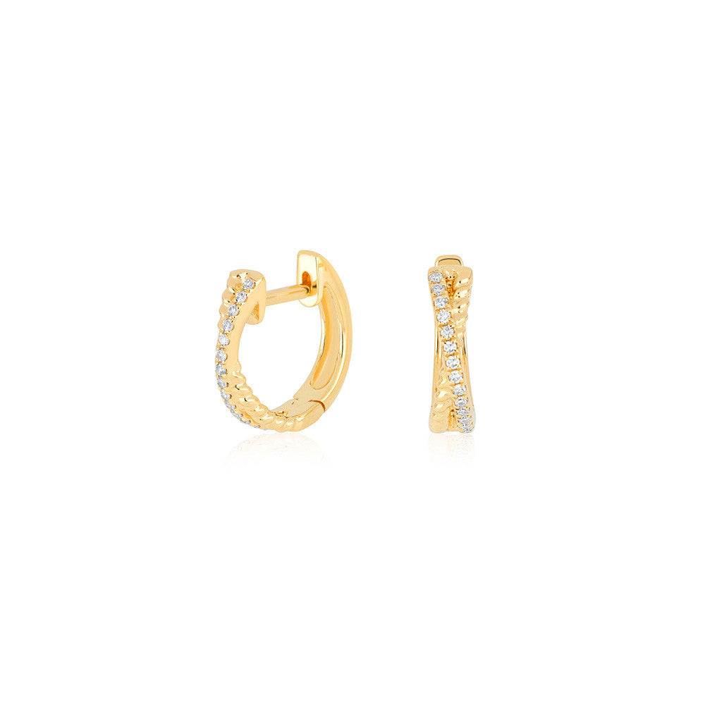 EF Collection Interlocking Diamond And Gold Twist Huggies