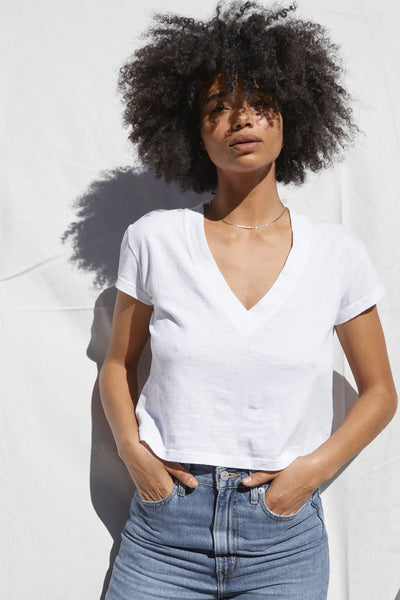 Perfect White Tee - Alanis Recycled V Neck Tee - White