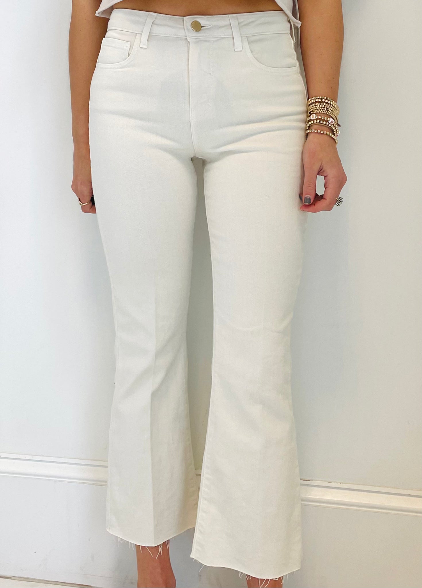 L'Agence - Kendra H/R Crop Flare - Vintage White