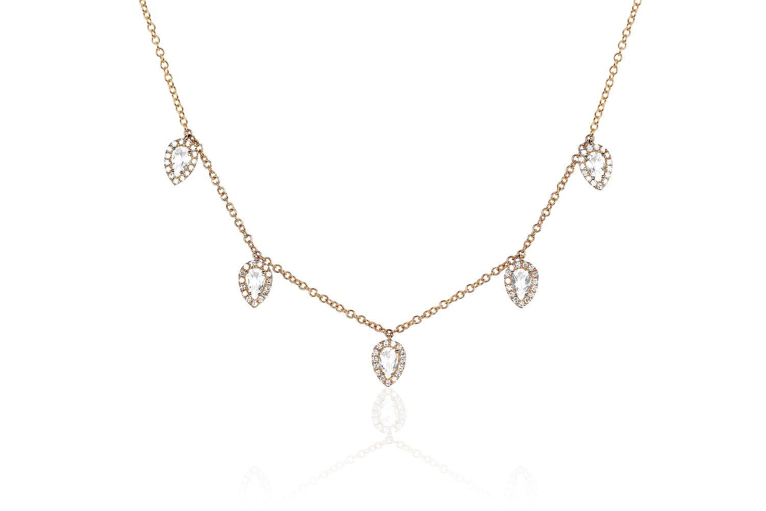 EF COLLECTION DIAMOND WHITE TOPAZ 5 TEARDROP CHOKER (rose gold)