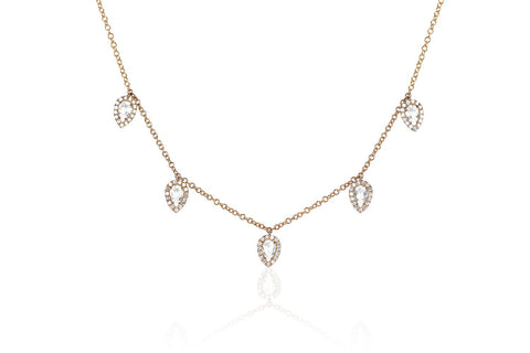 EF COLLECTION DIAMOND WHITE TOPAZ 5 TEARDROP CHOKER (rose gold)