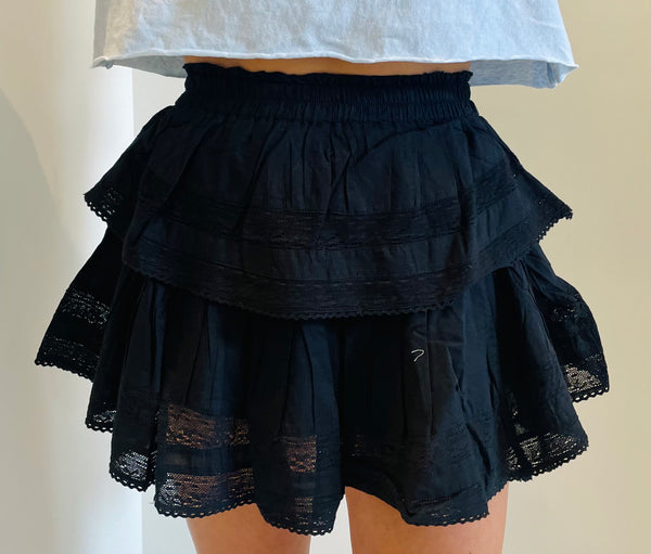 Love Shack Fancy - Ruffle Mini Skirt - Black