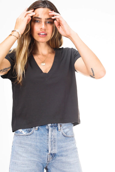 Perfect White Tee - Alanis Recycled V Neck Tee - Vintage Black